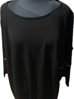 Calvin Klein Black Midi Dress with Pearl-Studded Sleeves 22w
